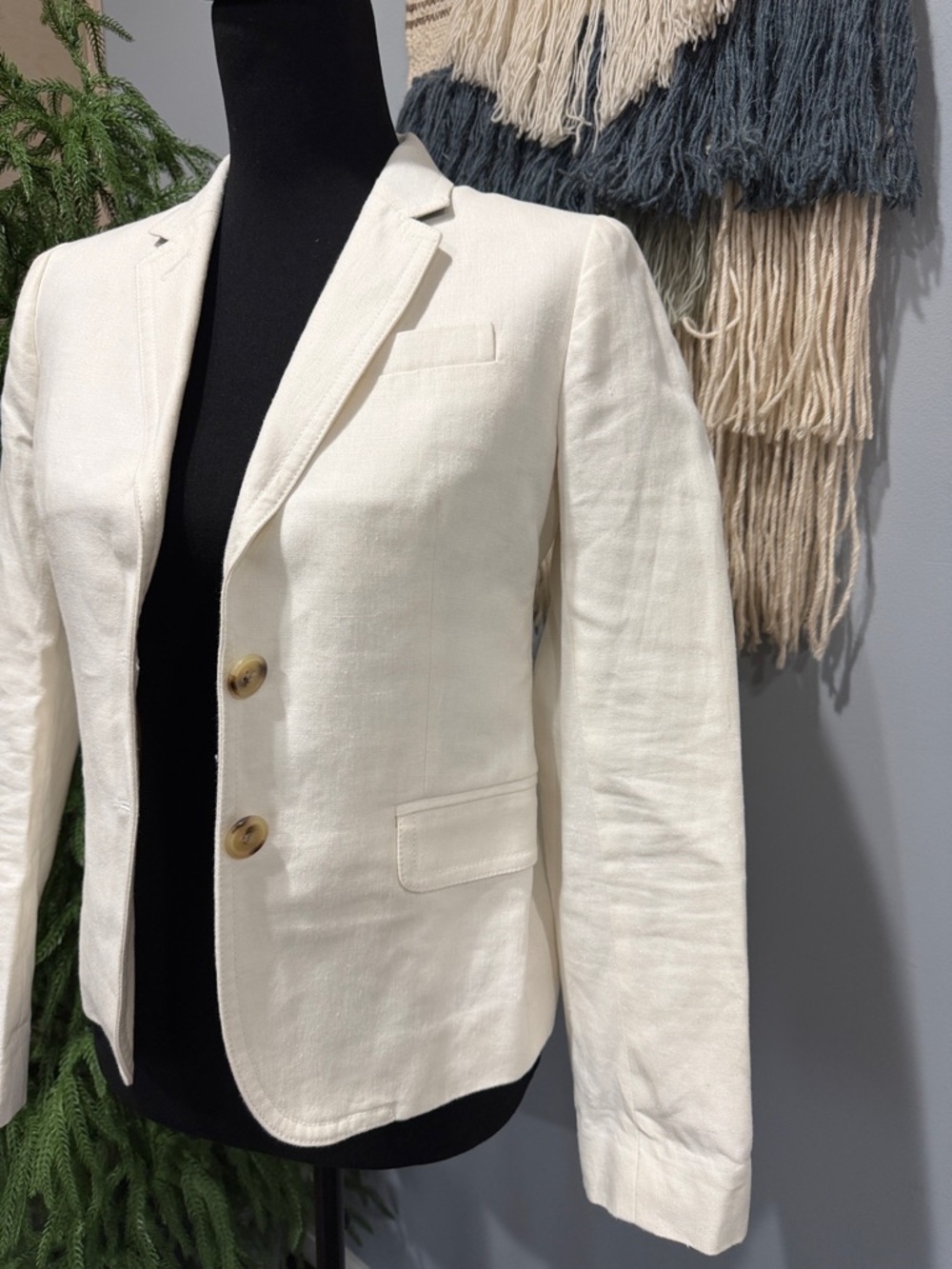J.Crew Linen Blazer Ivory Cream Tailored Jacket Size 2 Classic Preppy - Picture 5 of 13